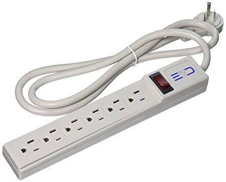 C&E CNE75976 4-Feet Surge Protector Flat Rotating Plug 6 Outlet Horizontal Outlets Plastic Power Cord, Gray