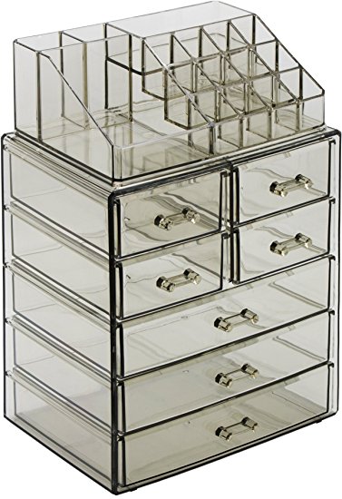 Sorbus Acrylic Cosmetic Makeup and Jewelry Storage Case Display - Spacious Design - Great for Bathroom, Dresser, Vanity and Countertop (3 Large, 4 Small Drawers, Black Jewel)