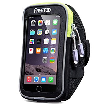 Sport Armband FREETOO Intelligent Touchscreen Water Sweat Resistant Armband Cell Phone Bag Case with Key Holder 3 Headphone Ports Cable Locker for Running Jogging Cycling Hiking black