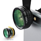 Aukey 3 in 1 Clip-on Cell Phone Camera Lens Kit 180 Degree Fisheye Lens Wide Angle Lens 10 X Marco Lens for iPhone 6S 6S Plus Samsung Galaxy Windows and Android Smartphones
