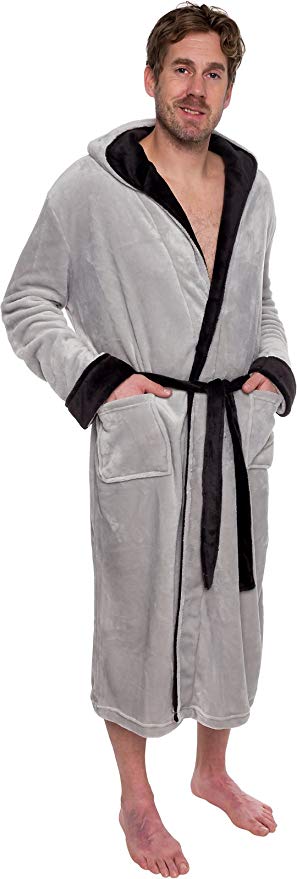 Ross Michaels Mens Hooded Robe - Plush Shawl Kimono Bathrobe