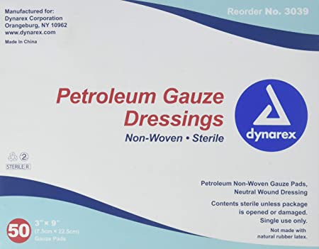 Dynarex Sterile Petroleum Non Adhering Gauze Dressing for Wounds, 50 Count