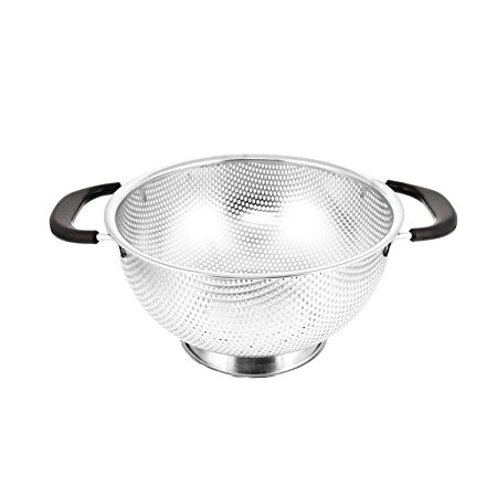 U.S. Kitchen Supply 3 Quart 9" Stainless Steel Micro Perforated Colander Strainer Basket with Coated Heat Resistant Wide Handles - Bowl to Strain, Drain, Rinse, Steam or Cook Vegetables & Pasta