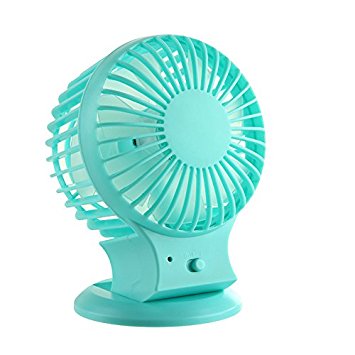 Welltop® Upgraded Portable Rechargeable Electric Personal Fans USB Powered 2-modes Speed Adjustable Double Blades Mini Desktop Fan Cooling Fan for PC Laptop Notebook (Blue) Mini High Velocity Personal Fan Air Circulator Fan