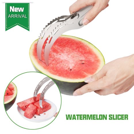 Watermelon Knife, Stavast Stainless Steel Watermelon Slicer Tongs, Perfect Watermelon Slicer Corer Server, Chiller Cutter Knife Fruit Peeler - Safely and Easily Cuts Kitchen Tool