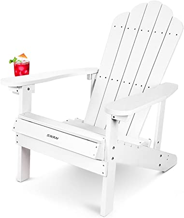 Adirondack Chair with Cup Holder,SNAN Adirondack Chair for Patio&Lawn & Garden,Poly Lumber, Fade-Resistant, Weatherproof, All-Weather,Wood-Like Processing and Sturdy Outdoor Chair (White)