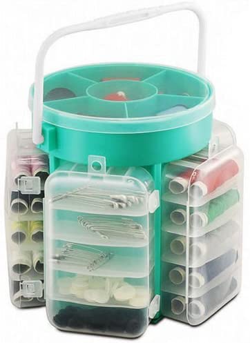 210 PC DELUXE SEWING KIT SET WITH STORAGE CADDY BOX THREAD NEEDLES PINS BUTTONS