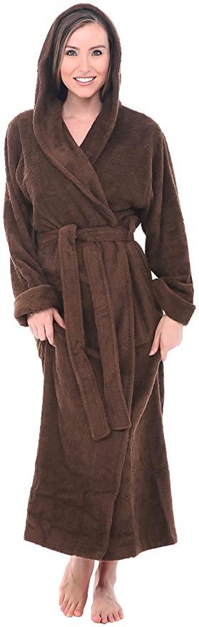 Alexander Del Rossa Womens Turkish Terry Cloth Robe, Long Cotton Hooded Bathrobe