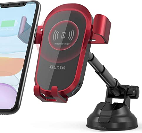 Quntis Wireless Phone Holder Car Dashboard, Windscreen Wireless Car Charger 10W/7.5W Qi Fast Charging Car Mount for iPhone 11/11 Pro/11 Pro Max/Xs Max/XS/XR/X/8, Galaxy S10/Note 9/S9/S8/S7