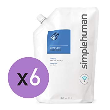 simplehuman Moisturizing Liquid Hand Soap Refill Pouch, Spring Water   Vitamin E (6 Pack)