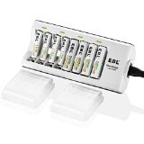 EBL 8 Bay Smart Fast AA AAA Rechargeable Battery Charger with 4 Pack AA 2800mAh and 4 Pack AAA 1100mAh Rechargeable Batteries Battery Storage Case Included