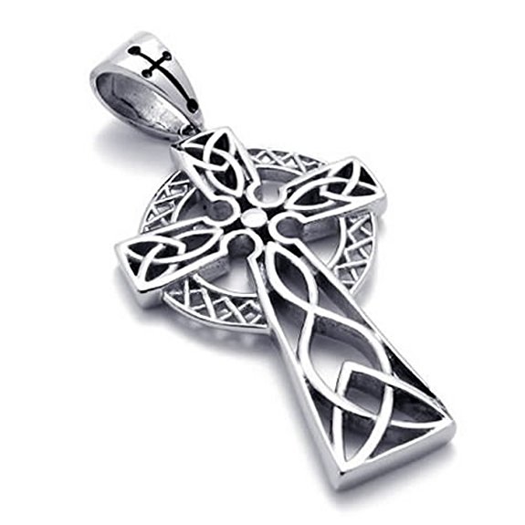 KONOV Stainless Steel Irish Knot Celtic Cross Mens Womens Necklace Pendant 24 inch Chain