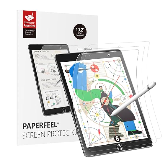 BERSEM {3 Pack) Paperfeel Screen for iPad 9th, 8th, 7th Generation (2021/2020/2019)-10.2 Inch, Anti-Glare Protector for Drawing, Writing, and Note-taking like on Paper