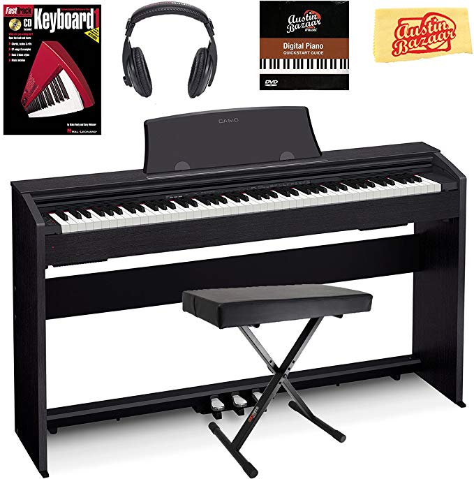 Casio Privia PX-770 Digital Piano - Black Bundle with Adjustable Bench, Instructional Book, Austin Bazaar Instructional DVD, and Polishing Cloth