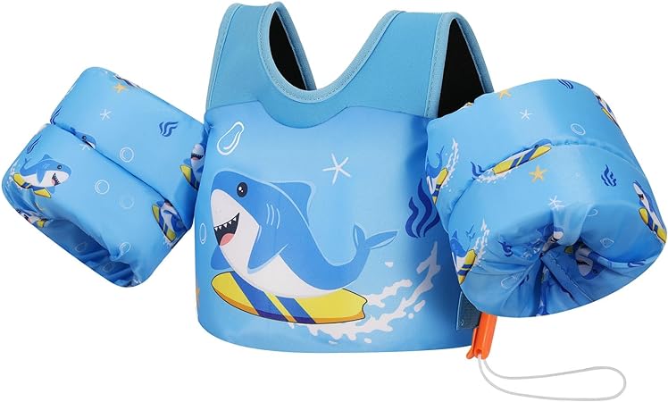 MoKo Toddler Swim Vest for Kids, Swim Arm Band Cartoon Swimming Wings Pool Float Vests Sleeves Shoulder Straps Arm Floaties for Children Learn to Swim