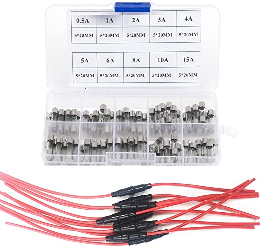 Qiorange 5x20mm AGC Fuse Holder Inline Screw Type with 16 AWG wire  100Pcs 5x20mm Fast-blow Glass Fuses Quick Blow Car Glass Tube Fuses Assorted Kit (5x 20mm Fuse Holder)