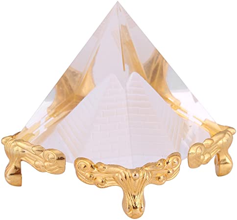 Crystal Pyramids Figurine, Egyptian Pyramids Figurine Statue Model with Gold Stand Feng Shui Crafts Pyramids Gift