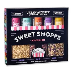 Urban Accents Movie Night Sweet Shoppe Gift Set Collection-Popcorn Seasoning Variety Pack (set of 8) - 3 Non-GMO Popcorn Kernel Packs and 5 Gourmet Popcorn Snack Seasonings