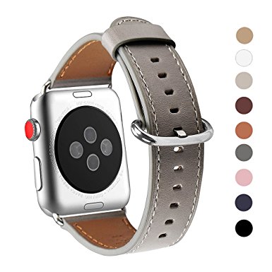 Apple Watch Band 38mm, WFEAGL Retro Top Grain Genuine Leather Band Replacement Strap with Stainless Steel Clasp for iWatch Series 3,Series 2,Series 1,Sport, Edition (Grey Band Silver Buckle)
