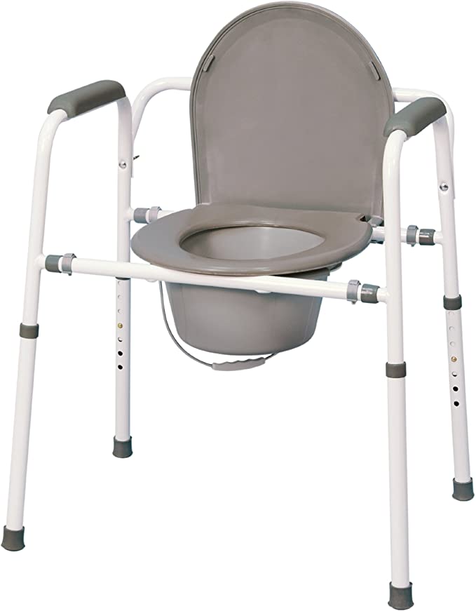 MedPro Homecare Commode Chair with Adjustable Height, Commode Bucket with Lid and Splash Guard Included