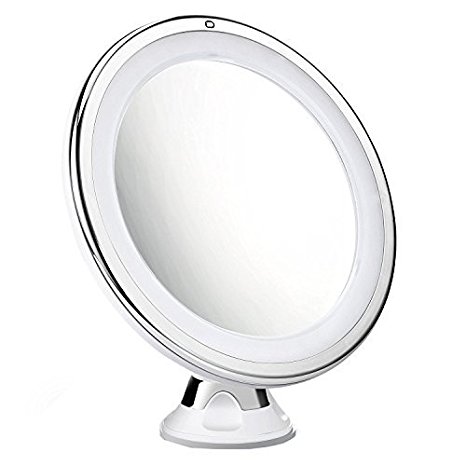 Cymas 10× Magnifying Lighted Makeup Mirror, 15 Min Auto Turn Off, Dimmable Daylight LED Travel Vanity Mirror, Compact, Cordless, 360 Rotation, Strong Locking Suction Bathroom Mirror