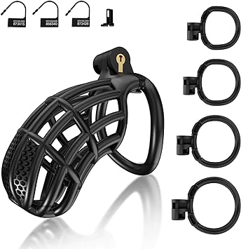 Male Chastity Device Cock Cage - UTIMI Large Plastic Chastity Cage for Man Penis Exercise 3D Printed Bondage Gear & Accessories Lightweight Adult Sex Toy with 4 Sizes Rings Invisible Lock and Key