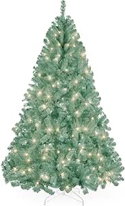 Best Choice Products 6ft Pre-Lit Sage Green Christmas Tree, Full Artificial Holiday Decoration w/ 947 Branch Tips, 250 Lights, Foldable Base