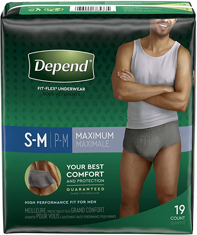 Depend Depend Fit-Flex Incontinence Underwear for Men, Maximum Absorbency, S/m, Grey, 38 Count (2 Packs of 19), Sm/Med, 19 Count