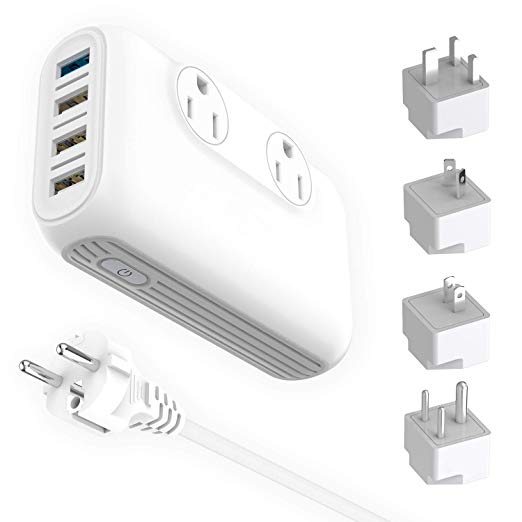 Rapida Power Converter Step Down 220 to 110,Universal Voltage Converter with International Travel Adapter UK/in/US/AU, 2 Socket, 4-Port USB Charger, QC3.0 (White)