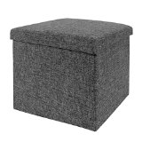 Seville Classics Foldable Storage CubeOttoman Charcoal Grey