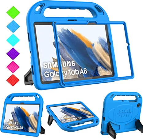 BMOUO Kids Case for Samsung Galaxy Tab A8 10.5 Inch 2022, Galaxy Tab A8 Case with Screen Protector, Shockproof Handle Stand Case for Samsung Galaxy Tab A8 10.5” 2022 (SM-X200/SM-X205/SM-X207), Blue
