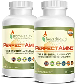 BodyHealth PerfectAmino Tablets, (2-Pack) All 8 Essential Amino Acids with BCAAs   Lysine, Phenylalanine, Threonine, Methionine, Tryptophan, Supplement for Muscle Mass Production, Recovery & Strength
