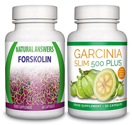 Forskolin by Natural Answers & Garcinia Slim 500 Plus - 1 Month Supply - High Strength 100% Pure Natural Fat Burner Tablets for Men and Women - Pure Appetite Suppressant Formula - Burn Fat Fast - Premium Weight Loss Pills - UK Manufactured