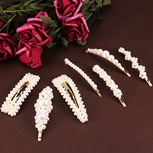 Pearl Hair Clips for Women Girls, Starway 7 Pieces Set Fashion Sweet Artificial Pearl Hair Barrettes Hair Bobby Pins for Daily Party Wedding