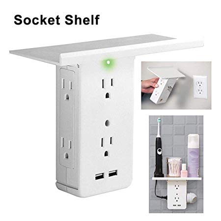 Lesgos Switch Socket Rack, 8 Port Wall Outlet Shelf with 6 Electrical Outlet Extenders and 2 USB Charging Ports for Bathroom Home Kitchen Office Living Rooms