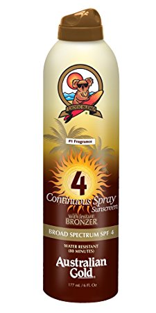 Australian Gold SPF 4 Continuous Spray Sunscreen with Instant Bronzer, 6 Fl Oz