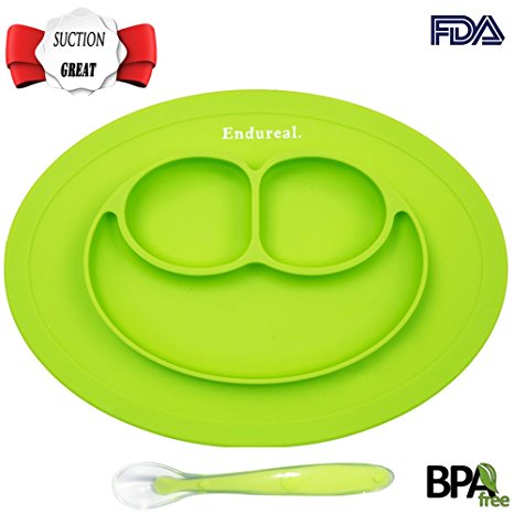 Toddler Plates Baby Silicone Placemat Suction for Feeding Mat Set Non Skid With Spoon by Endureal