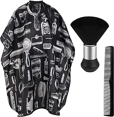 Professional Barber Cape with Neck Duster Brush, Hair Cutting Cape and Hairdressing Comb, Salon Accessories For Men and Women