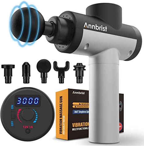 Annbrist Massage Gun Muscle Massager 600-3300 Percussion Deep Tissue Relax Stepless Speed Regulation Electric Quiet Portable Brushless Motor Digital Screen for Workout Pain Relief (Silver Black)
