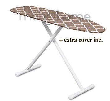 Mabel Home T-Leg Adjustable Height ironing Board with Light-Brown/White Patterned Cotton Cover,   Extra Cover