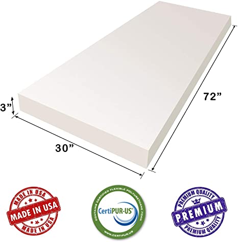 AK TRADING CO. 3" H X 30" W x 72"L Upholstery Foam Cushion CertiPUR-US Certified. (Seat Replacement, Upholstery Sheet, Foam Padding)