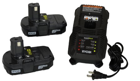 Ryobi P118 NiCd/Lithium Ion Battery Charger and Two P102 Batteries (Bulk Packaged)