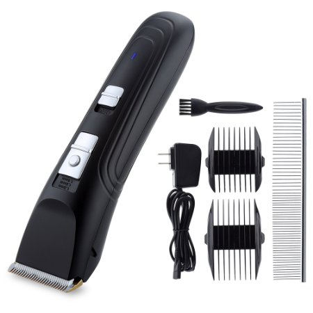 Pet Clippers, URPOWER Electric Rechargeable Pet Grooming Clippers, Pet Grooming Clipper Kit, Pet Hair Trimmer for Dogs and Cats with 4 Cutting Lengths, 2 Comb Attachments, 1 Stainless Steel Comb