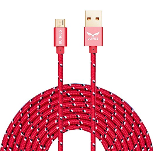 ULTRICS® Micro USB Cable, High Speed Upgraded Metal Shield Version Nylon Braided USB2.0 A Male to Micro B Sync and Charging Cord for Android Devices, Samsung Galaxy Sony Motorola and More [1M Red]