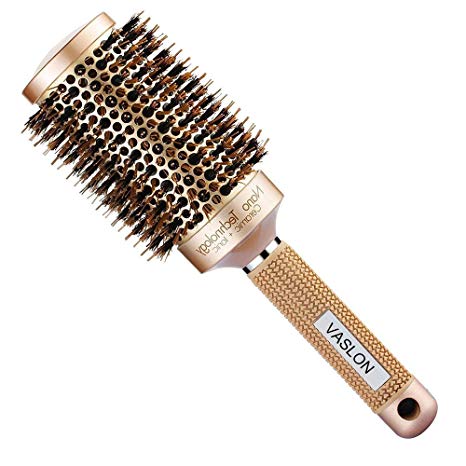 VASLON Professional Salon Round Barrel Hair Brush with Boar Bristle For Blow Drying, Curling & Straightening, Nano Thermal Ceramic & Ionic Brush(3.3 inch)