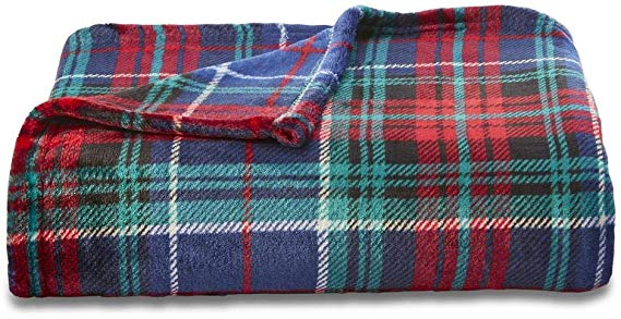 Essential Home Soft Velvet Plush Navy Blue Red Green Plaid Throw Blanket Large Oversize Snuggle Lounge Wrap Cover