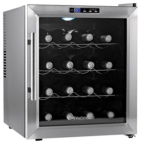 Wine Enthusiast 272 02 17 Silent 16 Bottle Touchscreen Wine Cooler, Stainless Steel