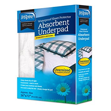 Inspire Washable Waterproof Sheet Protector Absorbent Underpad, 36 Inches X 72 Inches