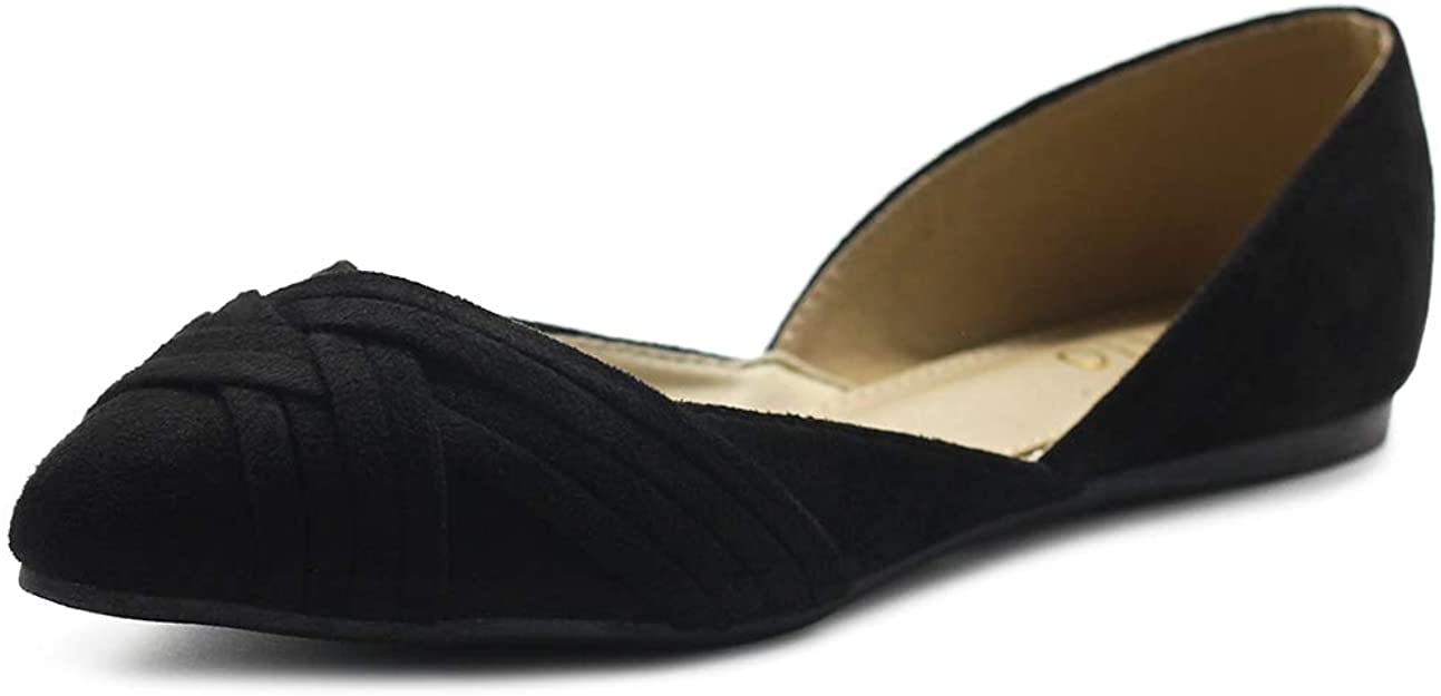 Ollio Women's Shoe Faux Suede Light Comforts D'Orsay Pointed Toe Braided Ballet Flat F85