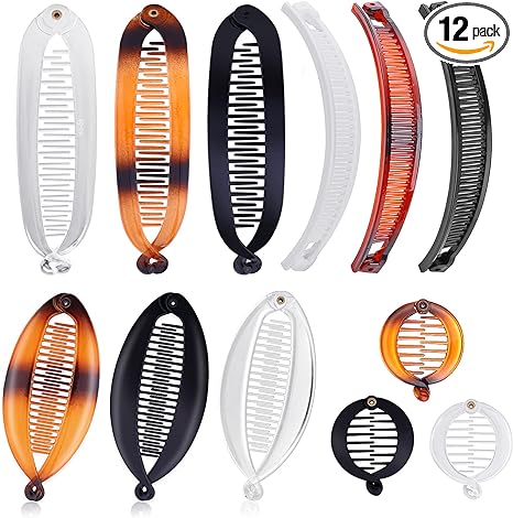 Sibba 12 Pieces Banana Hair Clips Clincher Combs Large Vintage Banana Clips Comb Fishtail Hair Clip Ponytail Holder Clips for Women Girls Thick Curly Hair